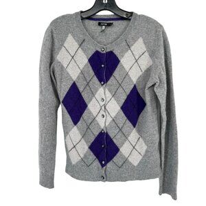 APT. 9 Women's Argyle Cardigan Sweater Size large Cashmere Gray & Purple